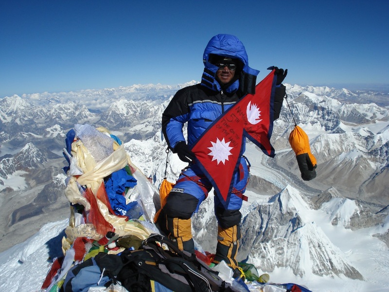 Namgya sherpa on summit of Mt Everest